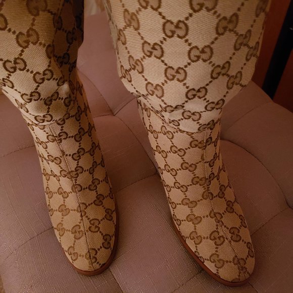 Gucci Brown Lisa 85 Knee High Drawstring Boots - Picture 8 of 10